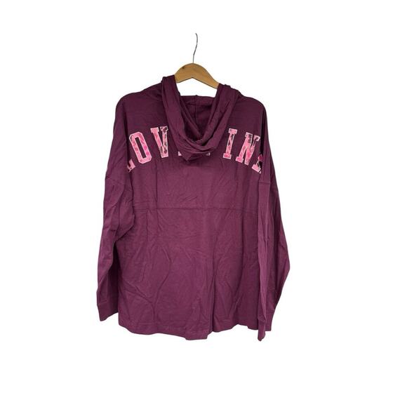 Victoria’s Secret PINK VARSITY PULLOVER HOODIE TEE Glitter Burgundy Size M - Picture 1 of 8